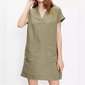 Lou & Grey | Dresses | Lou Grey Green Linen Vneck Pockets Dress Boho  Lagenlook Minimalist Coastal | Poshmark